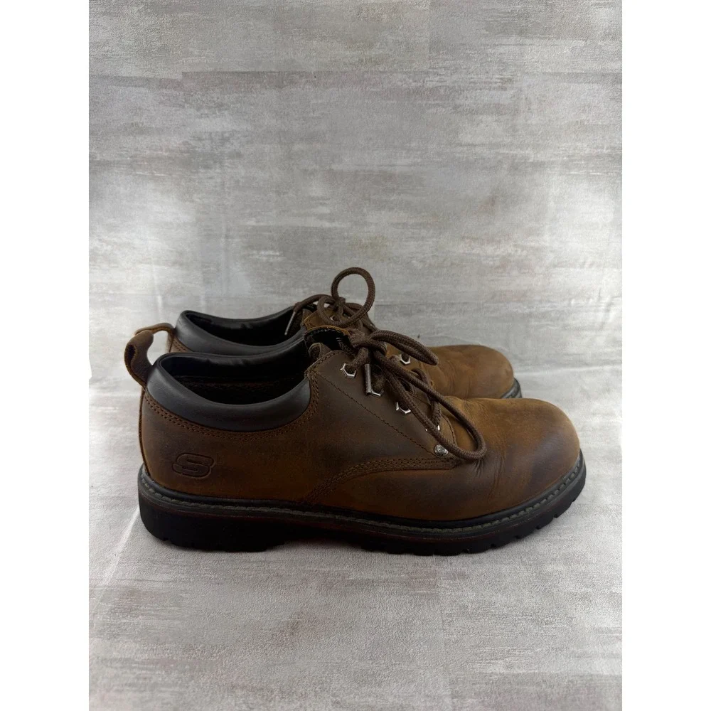 Skechers Men 6618 Brown Leather Lug Sole Oxford Lace Up Shoes Size 9